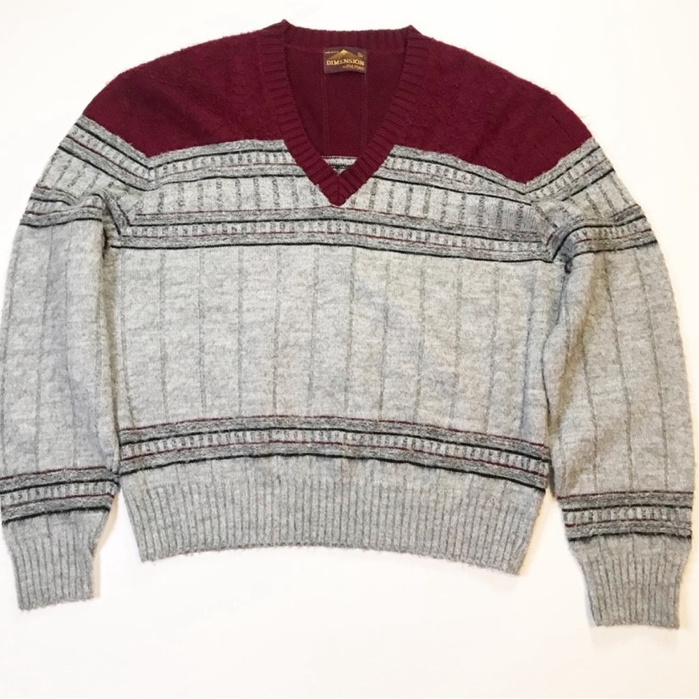 Vintage Knit Gray & Red Sweater